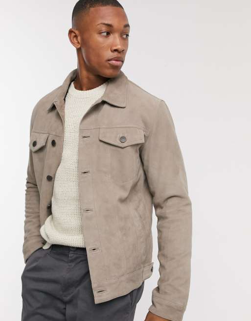 Selected Homme suede western jacket in sand | ASOS