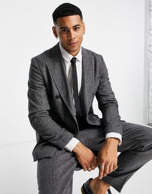 Selected Homme suit jacket in double breasted grey herringbone - ASOS Price Checker
