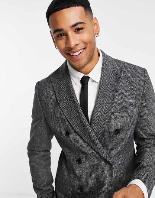 Grey double clearance breasted suit jacket