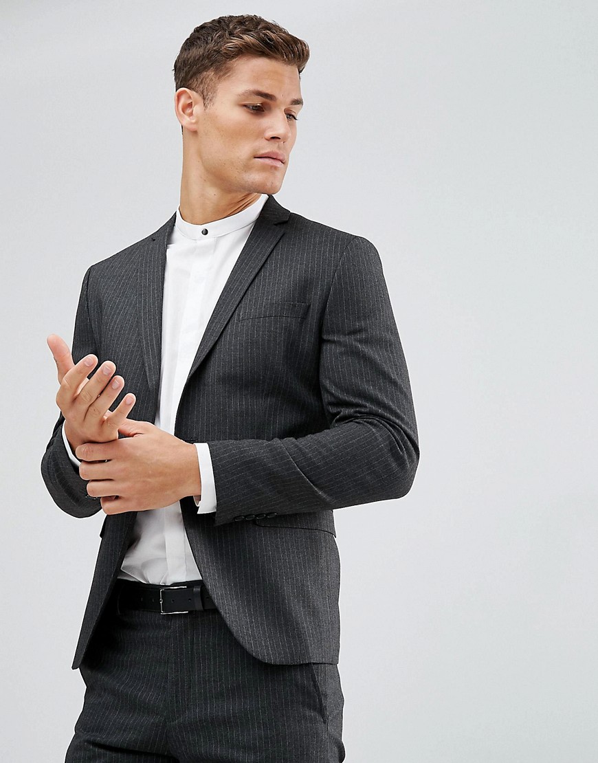 Selected Homme Suit Jacket In Pinstripe-Grey