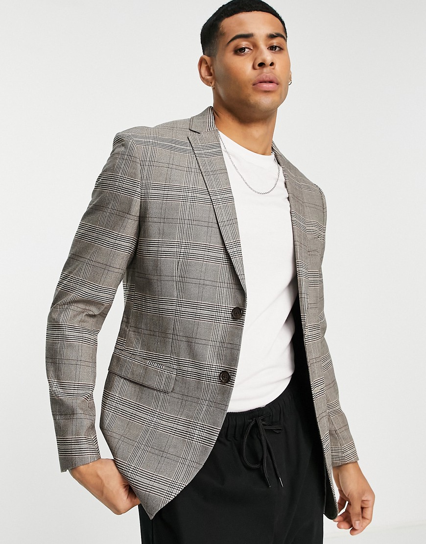 Selected Homme suit jacket in slim fit brown check
