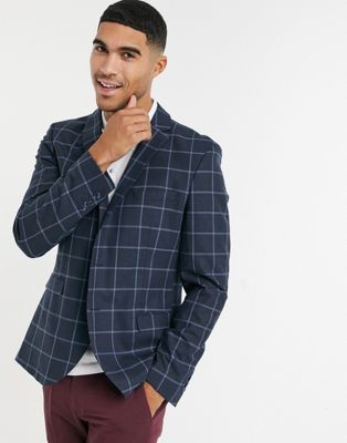 Selected Homme suit jacket in slim fit navy windowpane check (21549590)