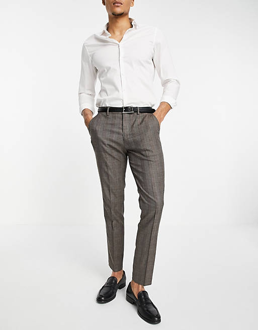 Selected Homme suit trouser in skinny fit brown check