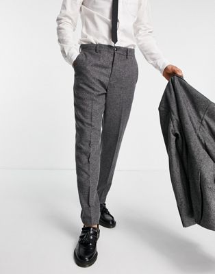 Selected Homme suit trousers in slim cropped grey herringbone