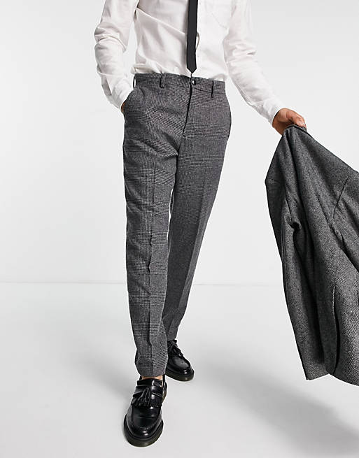 Men Selected Homme suit trousers in slim cropped grey herringbone 