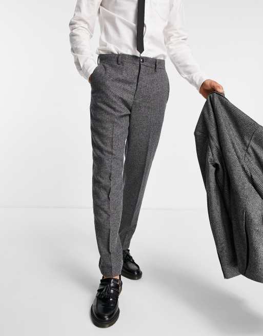 Grey Herringbone Wool Flannel Dress Pant