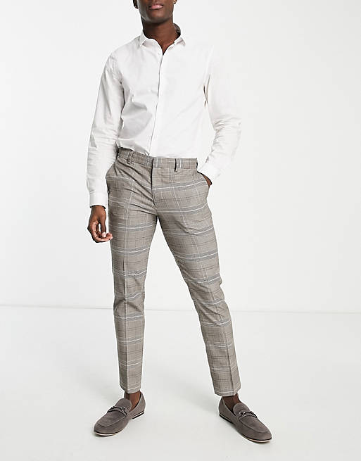 Men Selected Homme suit trousers in slim fit brown check 