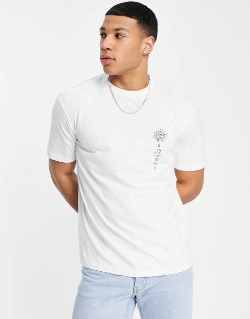 Selected Homme sun moon back print T shirt in white