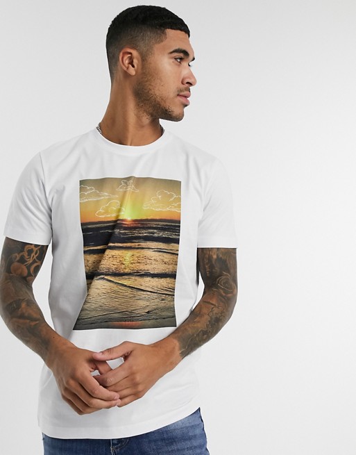 Selected Homme sunset print o-neck t-shirt