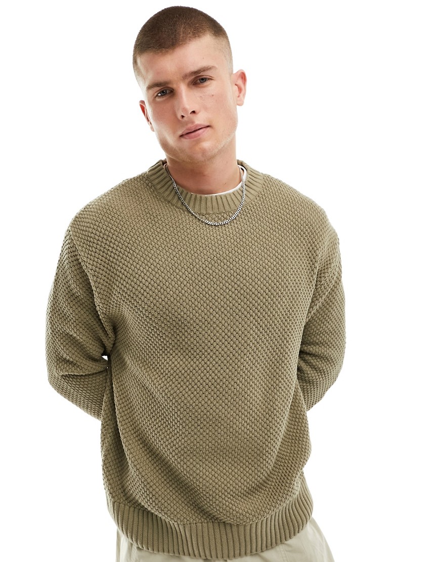 Selected Homme super oversized knit jumper in khaki-Green