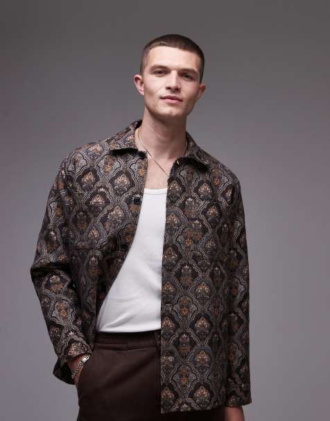 Selected Homme - Surchemise à imprimé jacquard - Marron - view 1