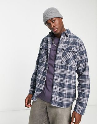 Selected Homme check overshirt in loose fit in navy and lavender  - ASOS Price Checker