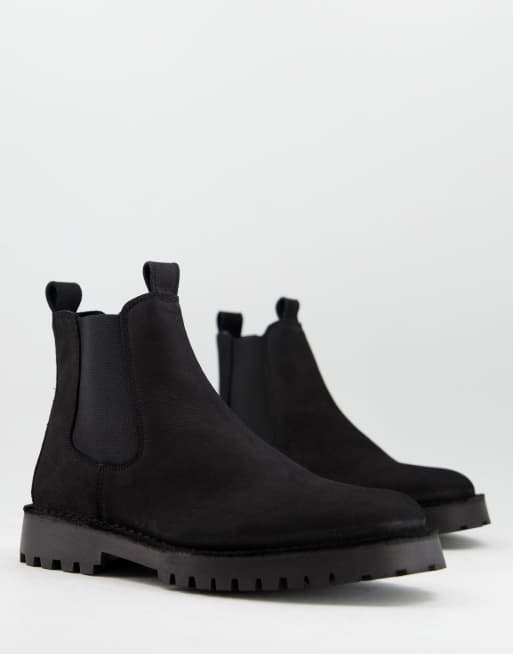 Selected Homme – Svarta chelseaboots i nubuckläder med grov sula