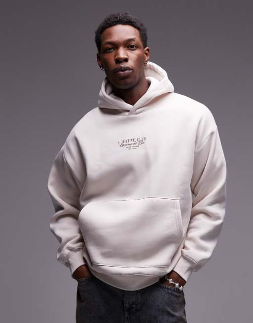Selected Homme Sweat à capuche oversize à imprimé au dos Crème