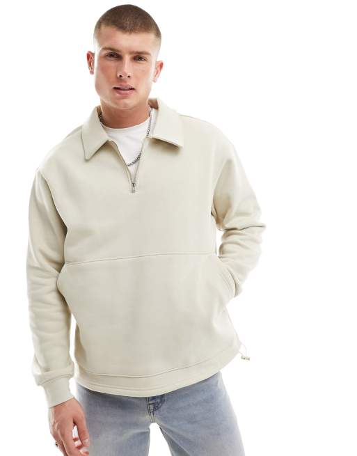 Selected Homme Sweat col polo zipp Beige