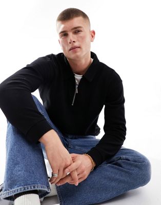 Selected Homme half zip polo sweatshirt in black - ASOS Price Checker