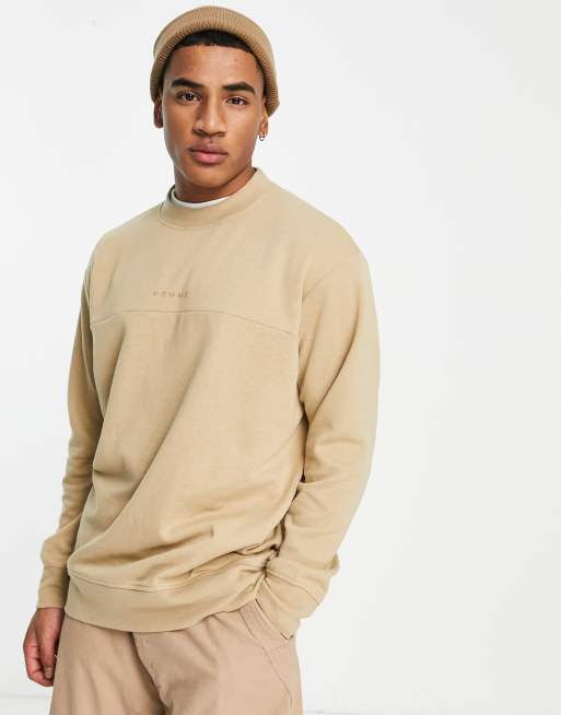 Selected Homme Sweat oversize col ras de cou avec logo Beige