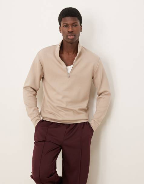 Selected Homme – Sweatshirt in Cremeweiß mit kurzem Reißverschluss - view 1