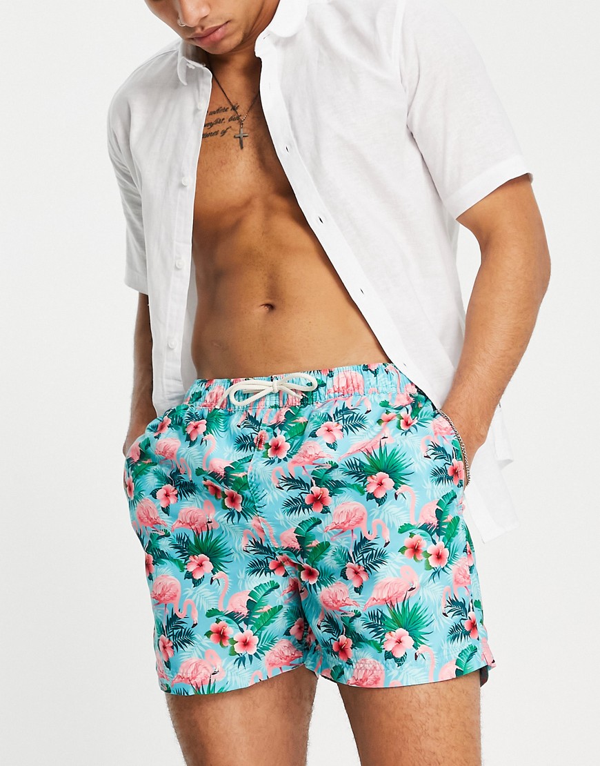 Selected Homme swim shorts in flamingo print-Pink