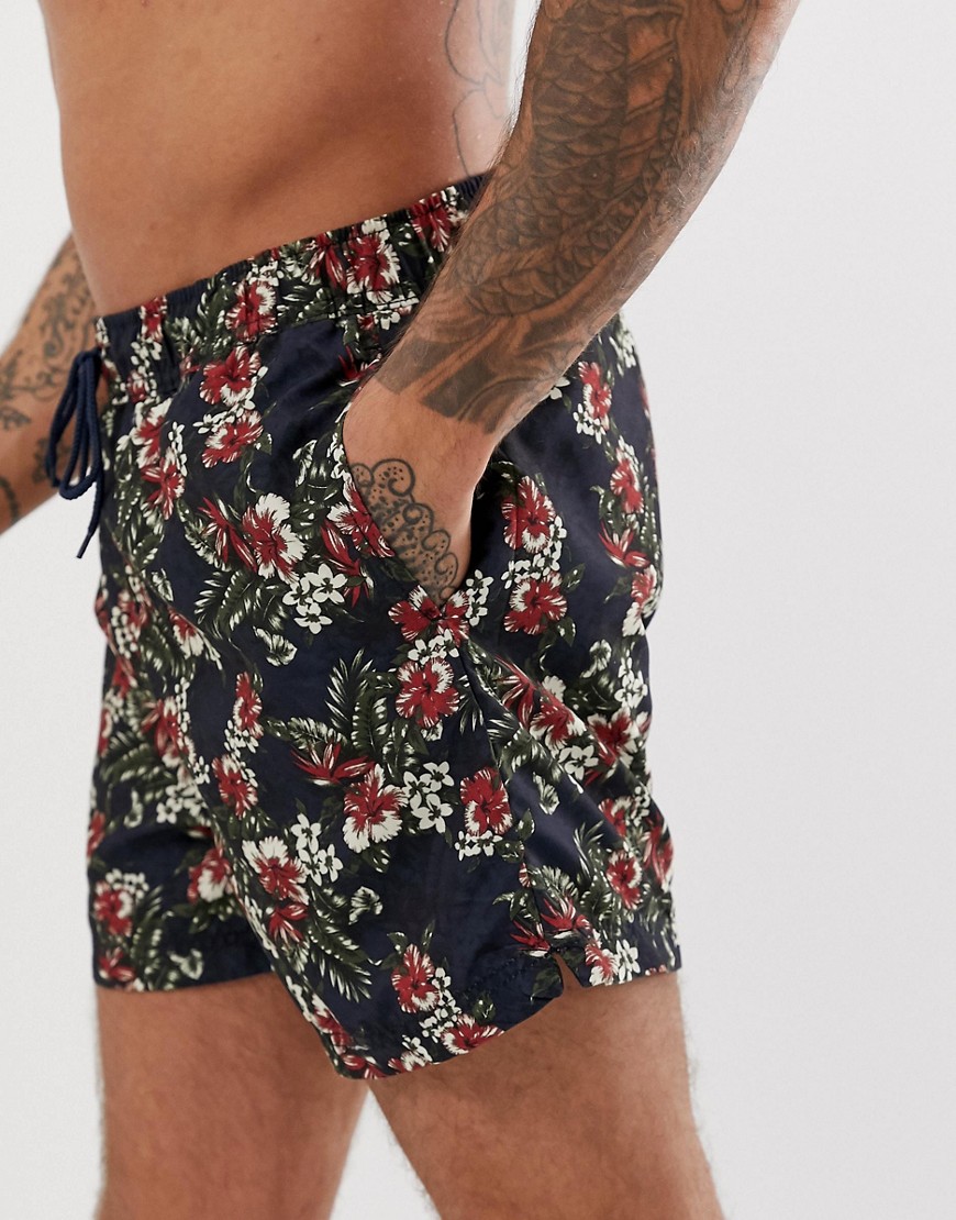 Selected Homme Swim Shorts With Floral Print-Navy
