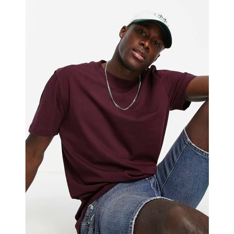 Uomo T-shirt tinta unita Selected Homme - T-shirt accollata comoda bordeaux Uomo T-shirt tinta unita Selected Homme - T-shirt accollata comoda bordeaux