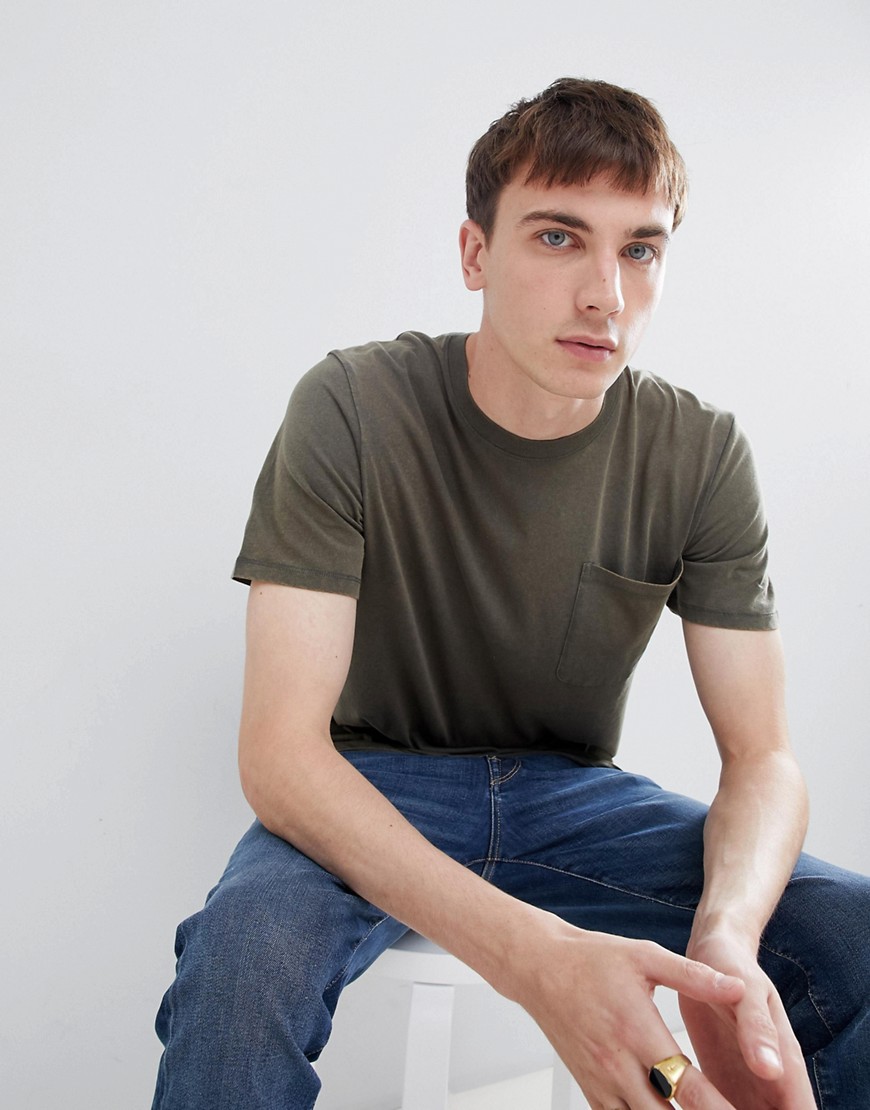 Selected Homme – T-Shirt Aus Verwaschenem Jersey Mit Tasche- Grün XS