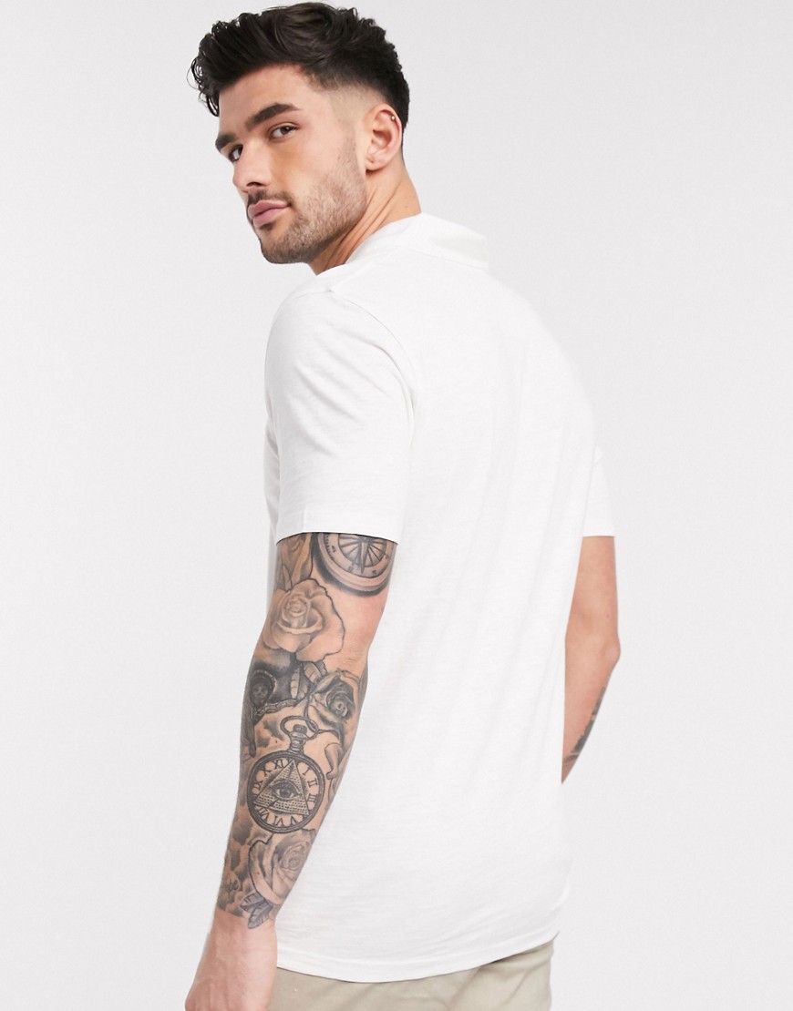 Selected Homme - T-shirt bianca in cotone organico mélange con colletto a rever-Bianco