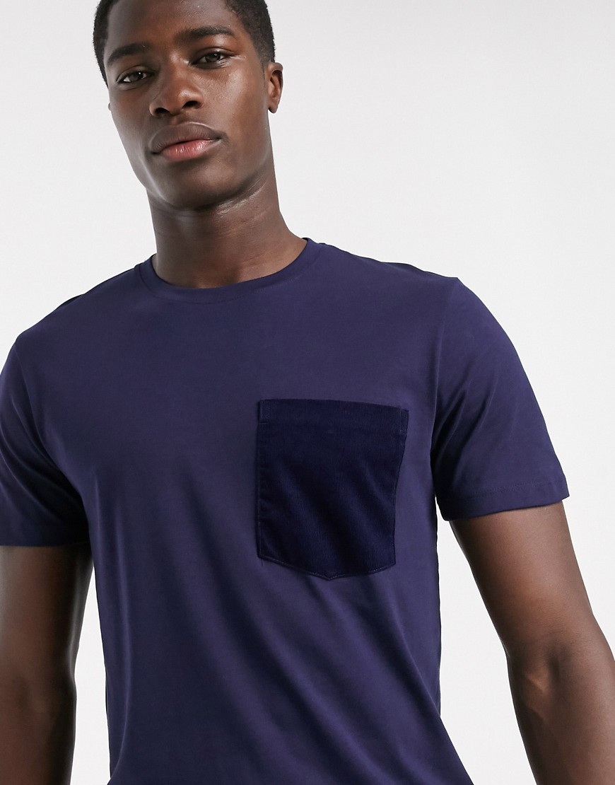 Selected Homme - T-shirt blu navy in cotone organico con tasca a coste