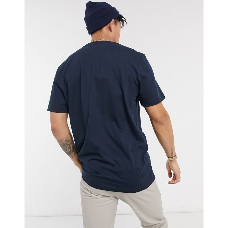 nm0Mp Uomo Selected Homme - T-shirt comoda blu navy con logo rotondo