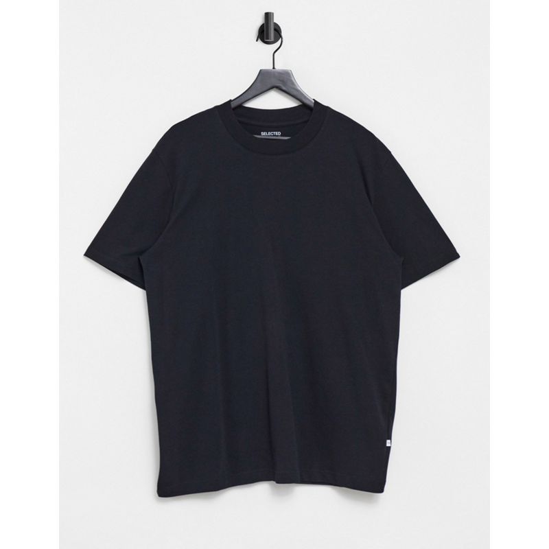 T-shirt e Canotte ADwub Selected Homme - T-shirt comoda nera in cotone organico pesante