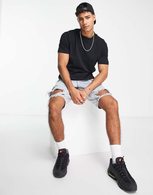 Selected Homme - T-shirt comoda nera in cotone pesante - BLACK