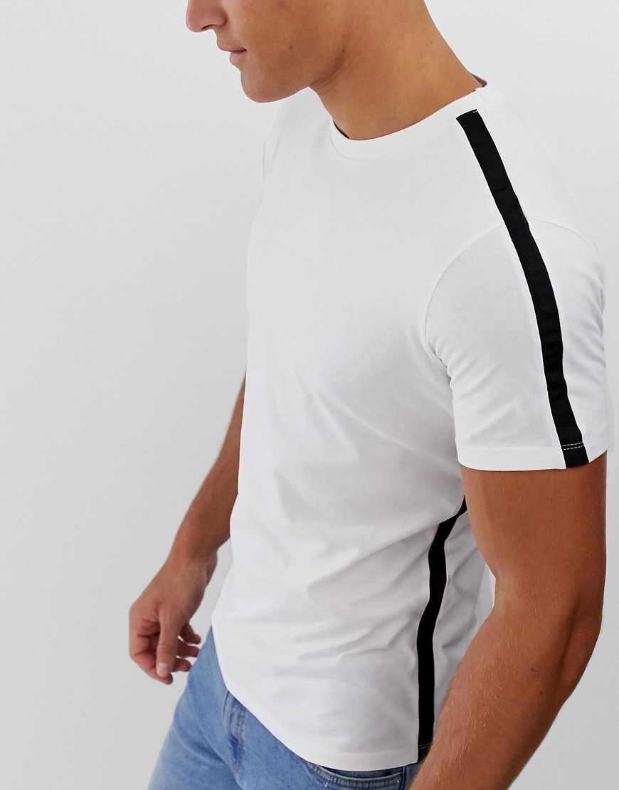 Selected Homme - T-shirt con riga laterale-Bianco