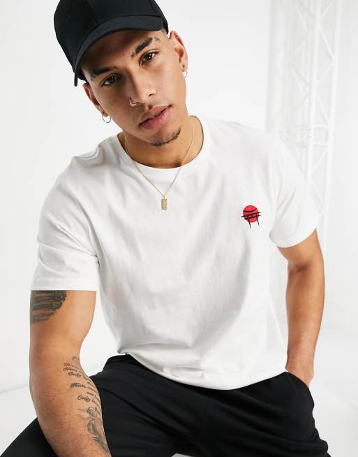 Selected Homme - T-shirt en coton à petit motif porte - Blanc - WHITE