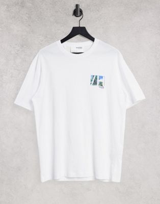 Nouveau Selected Homme - T-shirt en coton biologique à logo palmier - Blanc