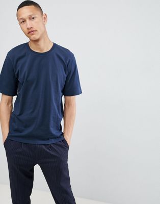 Selected Homme T-shirt i tjock bomull med låga axlar-Marinblå