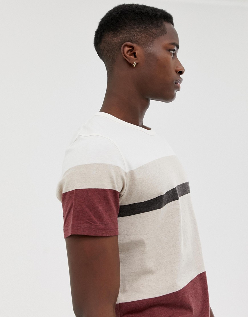 Selected Homme - T-shirt in colour block a righe-Rosso