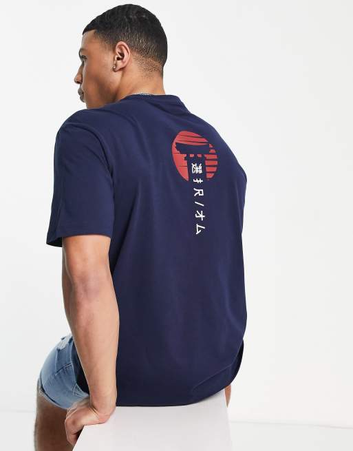 Selected Homme – T-Shirt in Navy mit Tempel-Rückenprint 