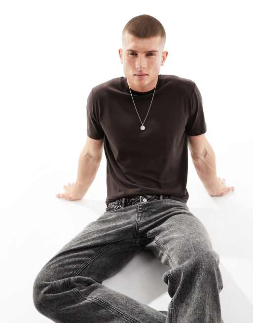 Selected Homme - T-shirt marrone con collo alto 
