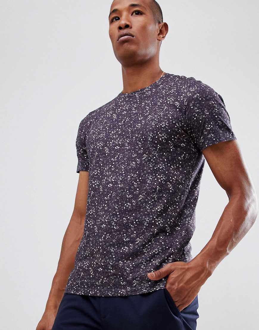Selected Homme t-shirt med blomsterprint-Sort