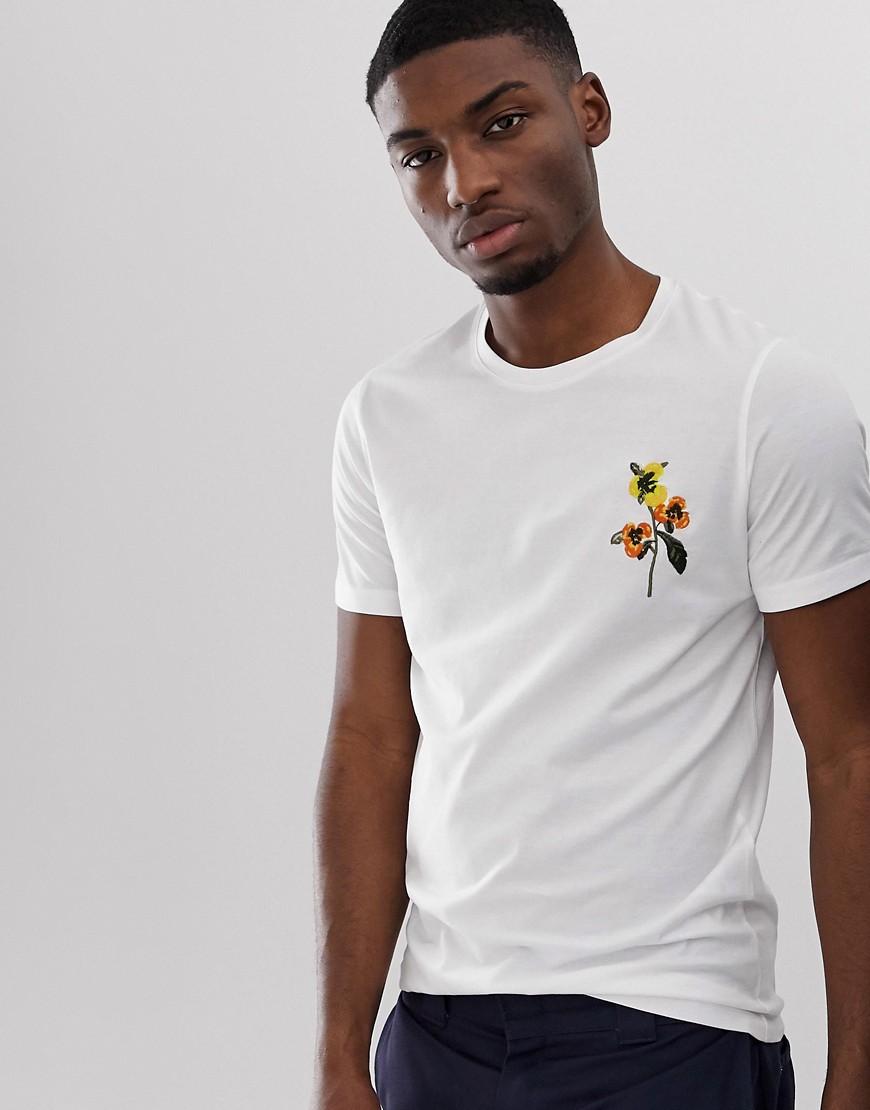 Selected Homme – T-shirt med broderade blommor-Vit