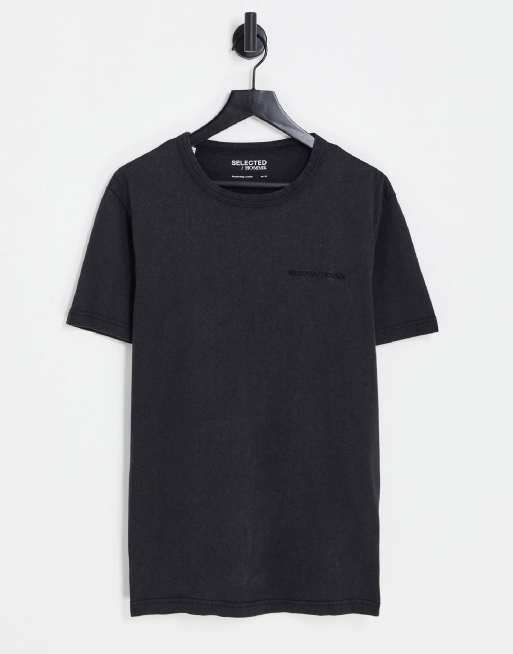 Selected Homme - T-shirt med broderet logo i sort vask 