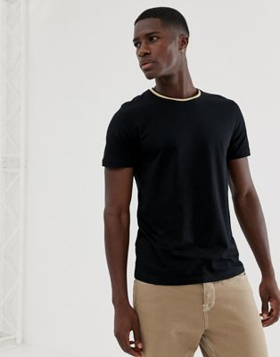 Selected Homme - T-shirt met sportieve contrastrand bij de hals-Zwart