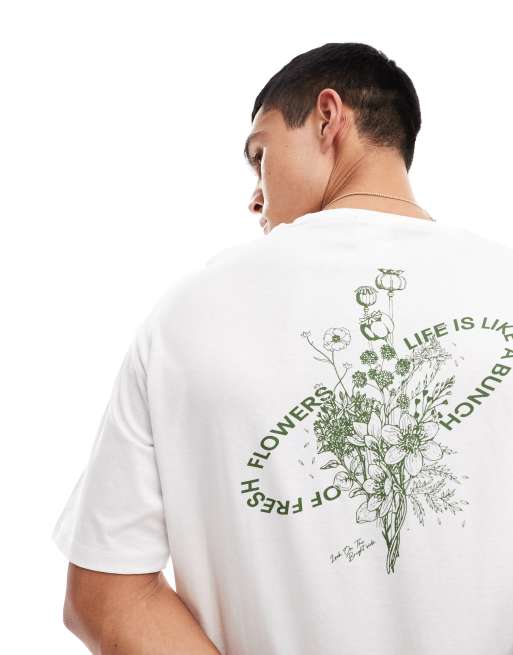 Selected Homme T shirt oversize a imprime fleur au dos Blanc