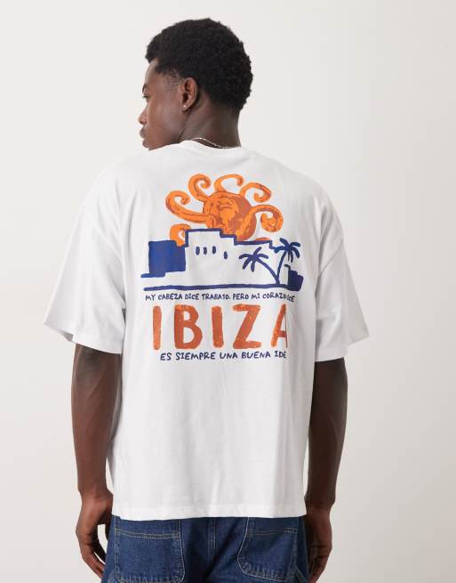 Selected Homme - T-shirt oversize avec imprimé Ibiza au dos - Blanc