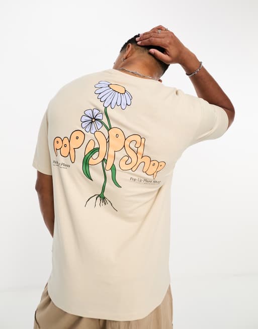 Selected Homme - T-shirt oversize avec imprimé Pop Up au dos - Beige 