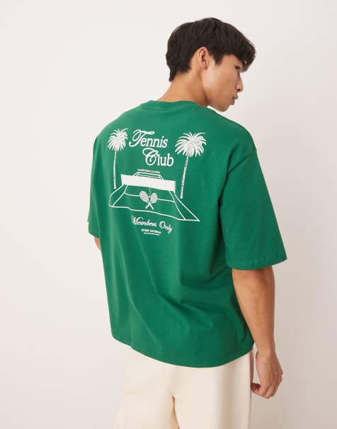 Selected Homme - T-shirt oversize avec imprimé tennis au dos - Vert - view 1