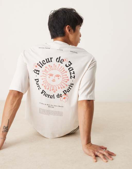 Selected Homme - T-shirt oversize bianca con stampa di sole sulla schiena