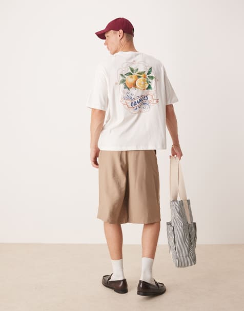 Selected Homme - T-shirt oversize bianco sporco con stampa di arance sul retro - view 1