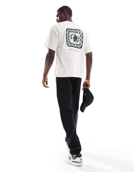 Selected Homme - T-shirt oversize color crema con grafica con uva sul retro