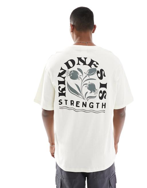 Selected Homme - T-shirt oversize color crema con stampa 